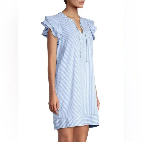 Vineyard Vines dress performance ruffle sleeve shift blue and white stripes - Picture 4 of 12